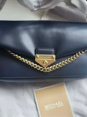 MICHAEL Michael Kors Navy Leather Crossbody with Gold Chain